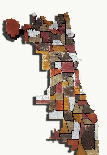 Chicago neighborhood Map from Reclaimed fencing, recycled, reclaimed wooden map, vintage, rustic fine art one of a kind piece.
