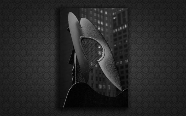 Chicago photography, Stunning chicago print, black and white, Picasso sculpture, snow, statue, canvas print, skyline, winter, night time
