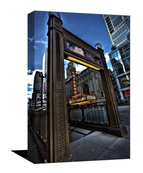 chicago photography, stunning museum quality print, Chicago theater, Chicago, Art, Canvas Print, home decor, L Train, Blue, HDR, City photo