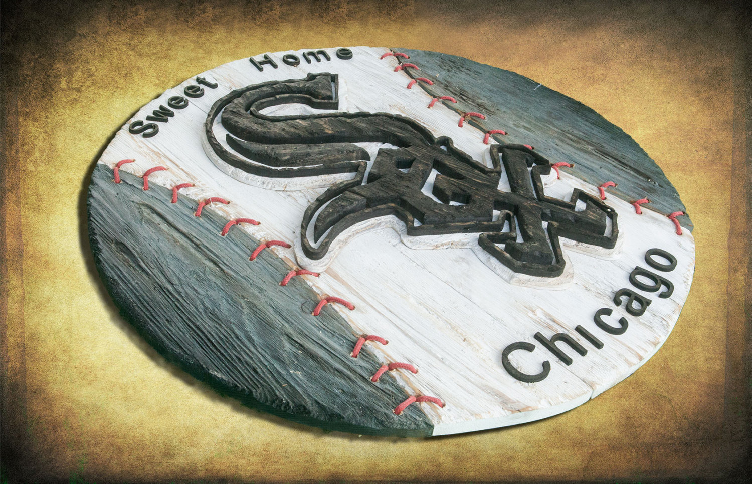 Chicago White Sox Handmade distressed wood sign, vintage, art, weathered, recycled, Baseball, home decor, Wall art, Man Cave, White, Gray