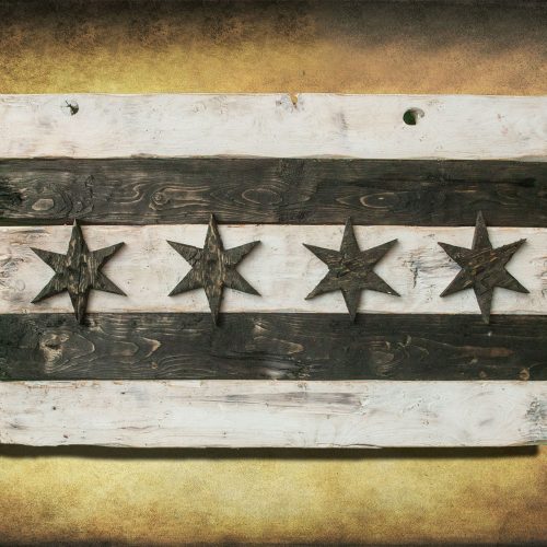 Distressed Wooden Chicago Flag, Black and White Version vintage, distressed, weathered, Chicago flag art, home decor, Wall art, recycled