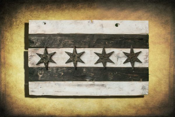 Distressed Wooden Chicago Flag, Black and White Version vintage, distressed, weathered, Chicago flag art, home decor, Wall art, recycled