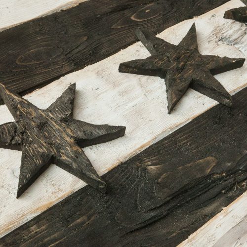 Distressed Wooden Chicago Flag, Black and White Version vintage, distressed, weathered, Chicago flag art, home decor, Wall art, recycled