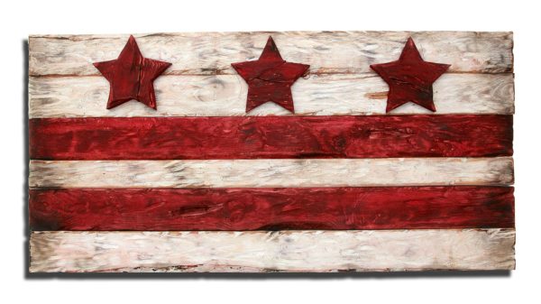 District of Columbia flag, Weathered Wood One of a kind, Wooden, vintage, art, distressed, recycled, Washington DC flag art. home decor, red