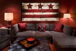 District of Columbia flag, Weathered Wood One of a kind, Wooden, vintage, art, distressed, recycled, Washington DC flag art. home decor, red