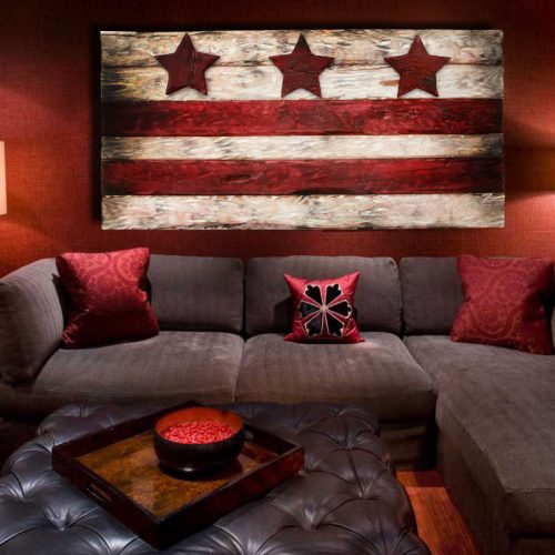 District of Columbia flag, Weathered Wood One of a kind, Wooden, vintage, art, distressed, recycled, Washington DC flag art. home decor, red