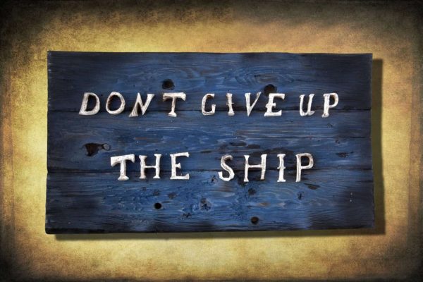 Don't Give Up the Ship, Original Version, distressed wood, home decor, art, recycled wood, reclaimed art, blue, Navy, Sailing, boat