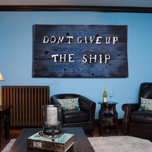 Don't Give Up the Ship, Original Version, distressed wood, home decor, art, recycled wood, reclaimed art, blue, Navy, Sailing, boat