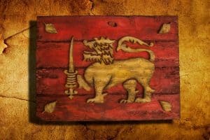Flag of Sri Lanka, Limited Edition, Weathered Wood One of a kind , Wooden, vintage, art, distressed, weathered, recycled, Lion, red, yellow