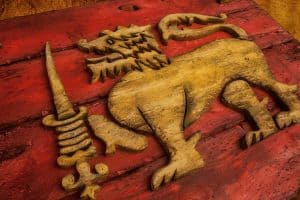 Flag of Sri Lanka, Limited Edition, Weathered Wood One of a kind , Wooden, vintage, art, distressed, weathered, recycled, Lion, red, yellow