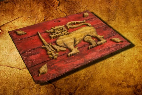 Flag of Sri Lanka, Limited Edition, Weathered Wood One of a kind , Wooden, vintage, art, distressed, weathered, recycled, Lion, red, yellow