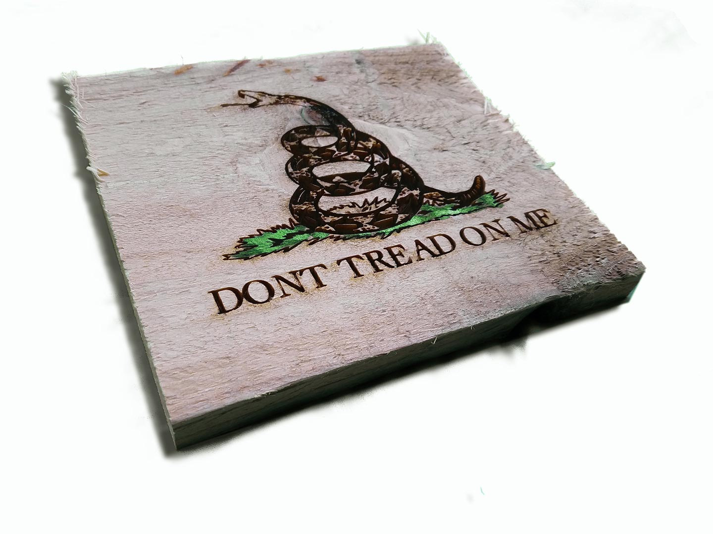 Gadsden Flag, Don't Tread On Me engraving. Weathered Wood One of a kind ,vintage, art, distressed, weathered, recycled, snake, yellow