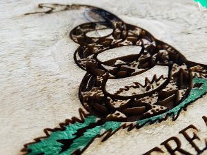Gadsden Flag, Don't Tread On Me engraving. Weathered Wood One of a kind ,vintage, art, distressed, weathered, recycled, snake, yellow