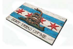 Gadsden Flag  with Chicago flag mashup, Don't Tread On Me, Weathered Wood One of a kind ,vintage, art, distressed, weathered, reclaim, snake