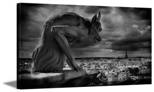 Gallery wrap, Gargoyle, Notre Dame Cathedral, Paris decor, Paris France, eiffel Tower, Europe, Black and White photogrphy, Travel photograph
