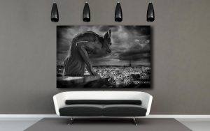 Gallery wrap, Gargoyle, Notre Dame Cathedral, Paris decor, Paris France, eiffel Tower, Europe, Black and White photogrphy, Travel photograph
