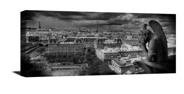 Gallery wrap, Gargoyle, Notre Dame Cathedral, Paris decor, Paris France, eiffel Tower, Europe, Black and White photogrphy, Travel photograph