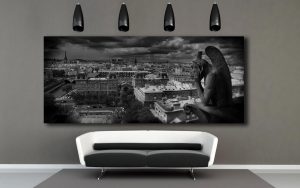 Gallery wrap, Gargoyle, Notre Dame Cathedral, Paris decor, Paris France, eiffel Tower, Europe, Black and White photogrphy, Travel photograph