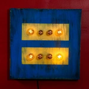 Gay Marriage Equality Weathered Wood Wall Hanging Art with vintage Edison Lights, 24x24x4