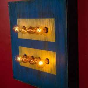 Gay Marriage Equality Weathered Wood Wall Hanging Art with vintage Edison Lights, 24x24x4