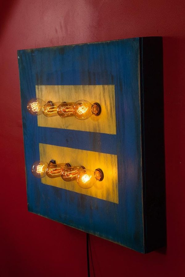 Gay Marriage Equality Weathered Wood Wall Hanging Art with vintage Edison Lights, 24x24x4