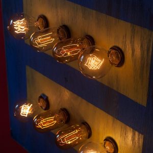 Gay Marriage Equality Weathered Wood Wall Hanging Art with vintage Edison Lights, 24x24x4