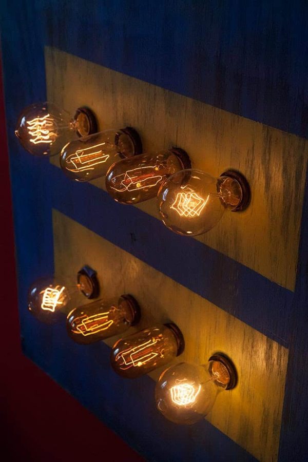 Gay Marriage Equality Weathered Wood Wall Hanging Art with vintage Edison Lights, 24x24x4