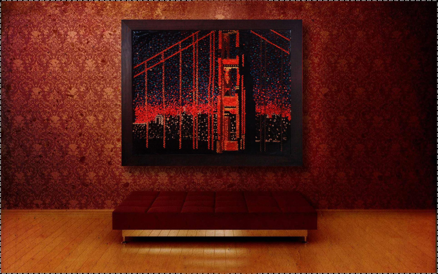 Golden Gate Bridge Giant Lite Brite, orange, red, sculpture, wall art, San Francisco, California