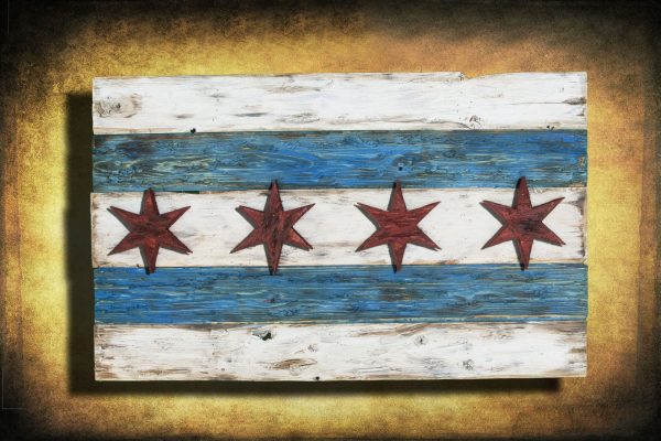 Handmade, Distressed Wooden Chicago Flag, vintage, art, distressed, weathered, recycled, Chicago flag art, home decor, Wall art, recycled