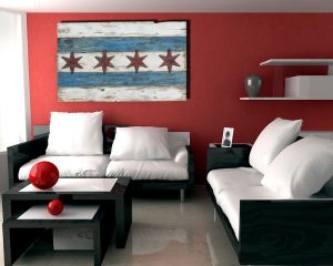 Handmade, Distressed Wooden Chicago Flag, vintage, art, distressed, weathered, recycled, Chicago flag art, home decor, Wall art, recycled