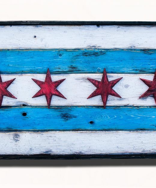 Handmade, Distressed Wooden Chicago Flag, vintage, art, distressed, weathered, recycled, Chicago flag art, home decor, Wall art, recycled