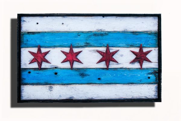 Handmade, Distressed Wooden Chicago Flag, vintage, art, distressed, weathered, recycled, Chicago flag art, home decor, Wall art, recycled