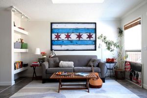 Handmade, Distressed Wooden Chicago Flag, vintage, art, distressed, weathered, recycled, Chicago flag art, home decor, Wall art, recycled