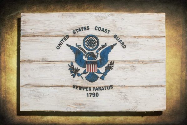 Handmade, Distressed Wooden Coast Guard Flag, vintage, art, distressed, weathered, recycled, home decor, Wall art, reclaimed, White