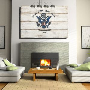 Handmade, Distressed Wooden Coast Guard Flag, vintage, art, distressed, weathered, recycled, home decor, Wall art, reclaimed, White
