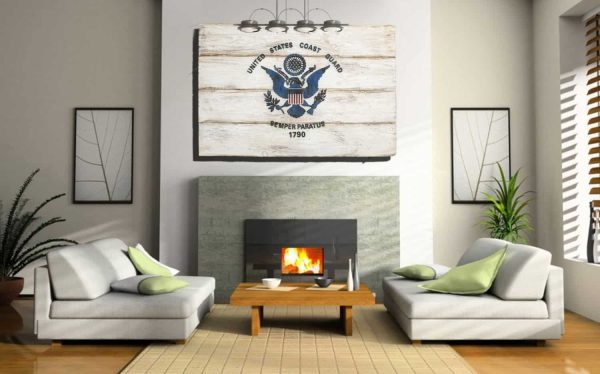 Handmade, Distressed Wooden Coast Guard Flag, vintage, art, distressed, weathered, recycled, home decor, Wall art, reclaimed, White