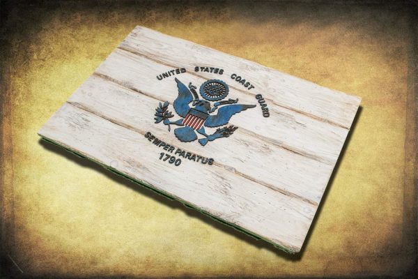 Handmade, Distressed Wooden Coast Guard Flag, vintage, art, distressed, weathered, recycled, home decor, Wall art, reclaimed, White