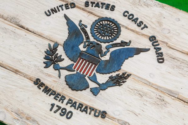 Handmade, Distressed Wooden Coast Guard Flag, vintage, art, distressed, weathered, recycled, home decor, Wall art, reclaimed, White