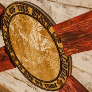 Handmade, Distressed Wooden Florida Flag, vintage, art, distressed, weathered, recycled, home decor, Wall art, recycled, white, red, Miami