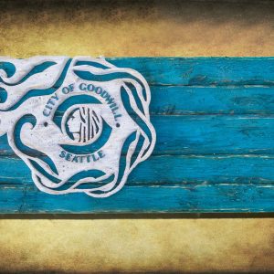 Handmade, Distressed Wooden Seattle City Flag, vintage, art, distressed, weathered, recycled, home decor, Wall art, reclaimed, Teal, Blue