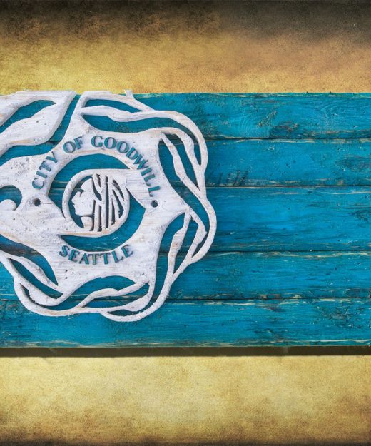 Handmade, Distressed Wooden Seattle City Flag, vintage, art, distressed, weathered, recycled, home decor, Wall art, reclaimed, Teal, Blue