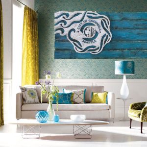 Handmade, Distressed Wooden Seattle City Flag, vintage, art, distressed, weathered, recycled, home decor, Wall art, reclaimed, Teal, Blue