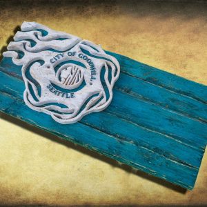 Handmade, Distressed Wooden Seattle City Flag, vintage, art, distressed, weathered, recycled, home decor, Wall art, reclaimed, Teal, Blue