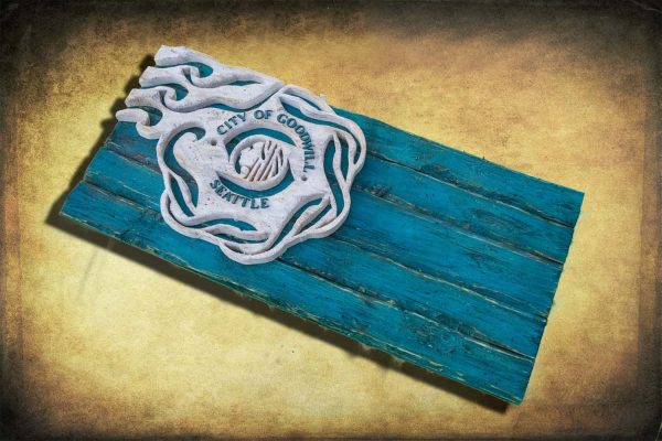 Handmade, Distressed Wooden Seattle City Flag, vintage, art, distressed, weathered, recycled, home decor, Wall art, reclaimed, Teal, Blue
