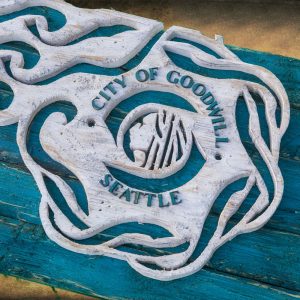 Handmade, Distressed Wooden Seattle City Flag, vintage, art, distressed, weathered, recycled, home decor, Wall art, reclaimed, Teal, Blue