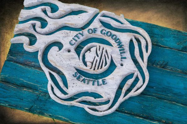 Handmade, Distressed Wooden Seattle City Flag, vintage, art, distressed, weathered, recycled, home decor, Wall art, reclaimed, Teal, Blue