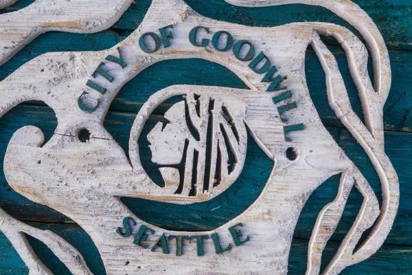 Handmade, Distressed Wooden Seattle City Flag, vintage, art, distressed, weathered, recycled, home decor, Wall art, reclaimed, Teal, Blue