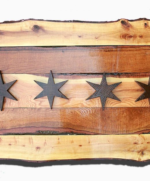 Handmade, live edge  wooden Chicago Flag, vintage, art, distressed, weathered, reclaimed, Chicago flag art, home decor, Wall art, Brown