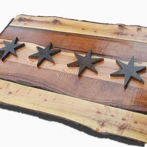 Handmade, live edge  wooden Chicago Flag, vintage, art, distressed, weathered, reclaimed, Chicago flag art, home decor, Wall art, Brown