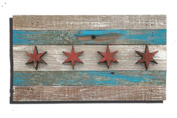 Handmade, reclaimed Wooden Chicago Flag, vintage, art, distressed, weathered, recycled, Chicago flag art, home decor, Wall art, recycled